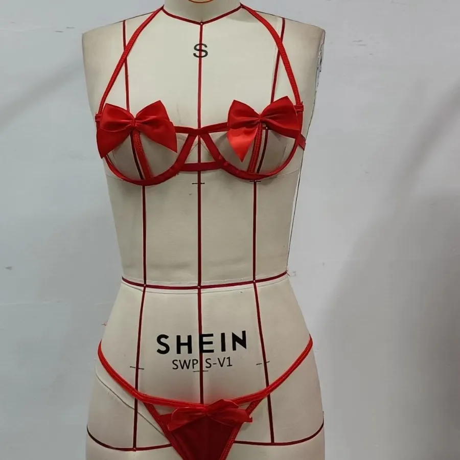 Churchf 2021 New Bow Strap Hollow Women's Underwear Two Sets