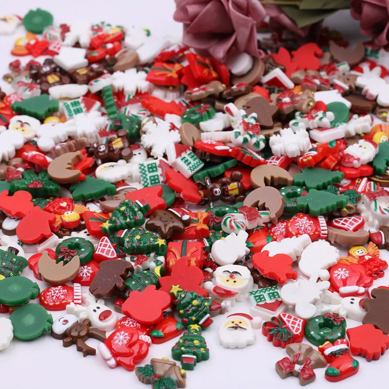 Tegooe 50PCS Christmas Theme Resin Flatback Cabochons - DIY Craft Supplies