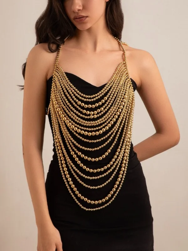 Multi-Layer Anti-Pearl Beach Chain Woven Pearl Stack Wear Body Chain