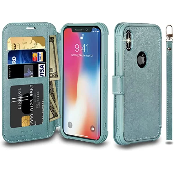 Acxlife iPhone Xs Case/iPhone X Case,X/Xs Wallet Credit Card Holder Case,Protective  Cover with Card Slot Holder and Leather Case for iPhone X/Xs 5.8Inch  (Green) : : Electronics
