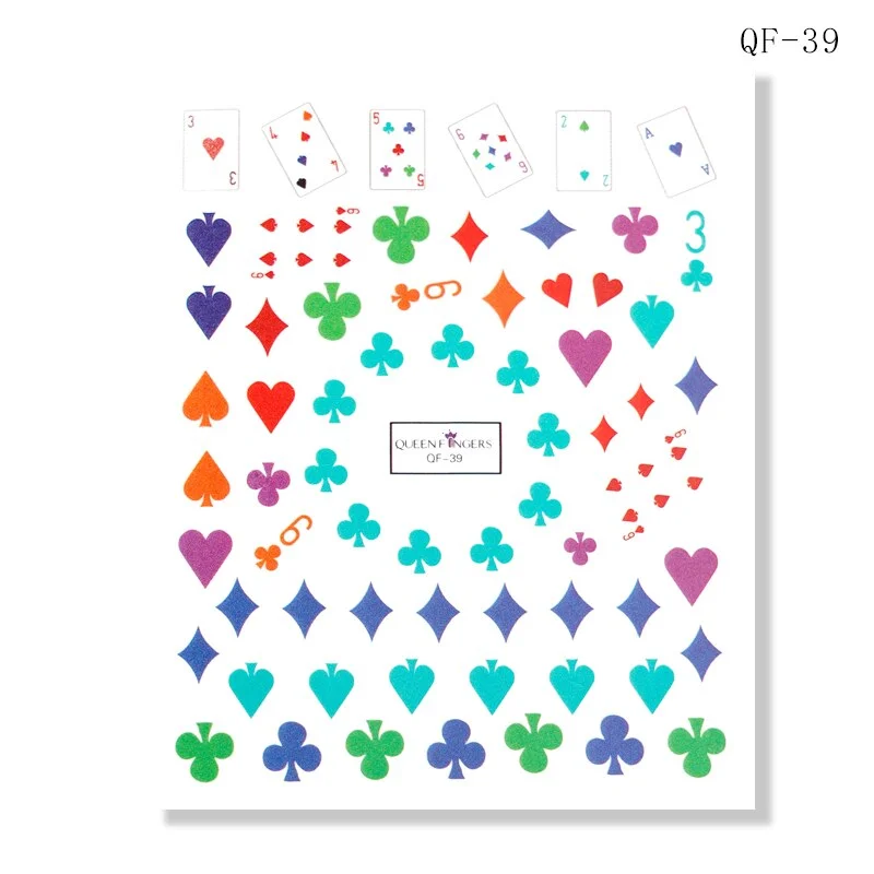 1 Pcs 13x8.7cm Colorful Playing Card Nail Sticker 3D Square Plum Blossom Full Color DIY Nail Decals Nail Slider Art Deco