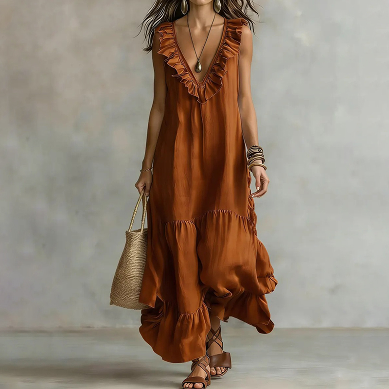 Women's Elegant Ruffled Vest Maxi Dress elevenforest