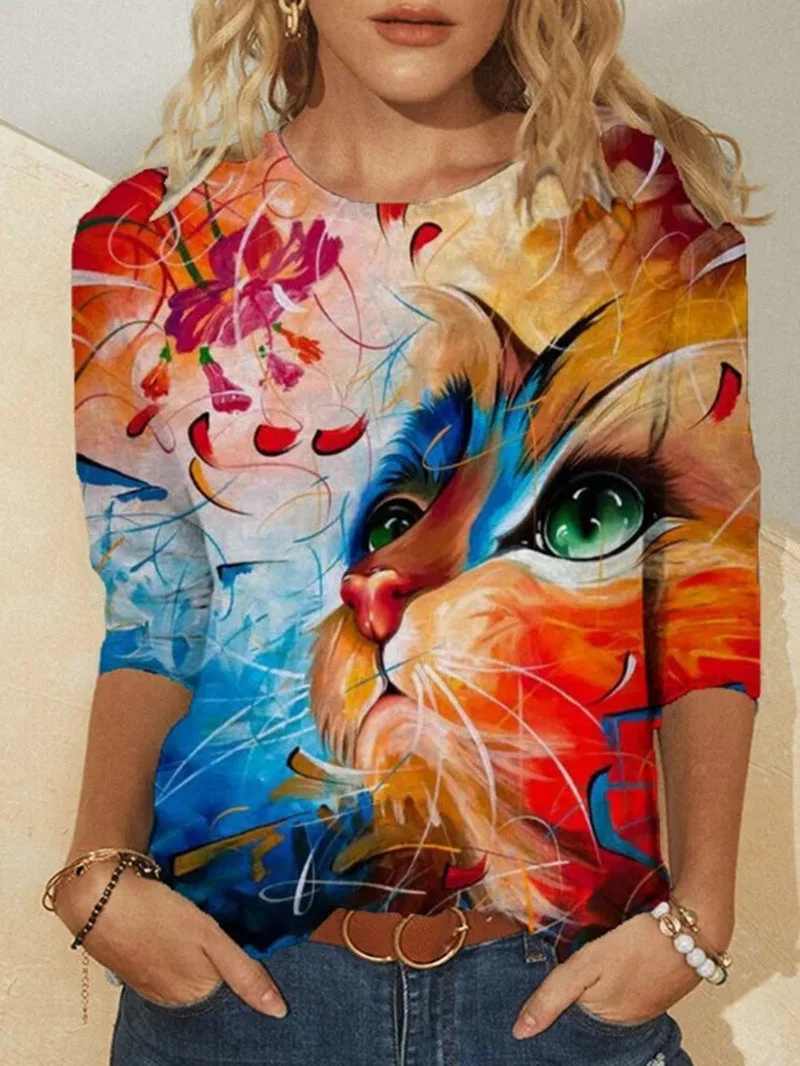 Cats Printed Color Women's Shirt