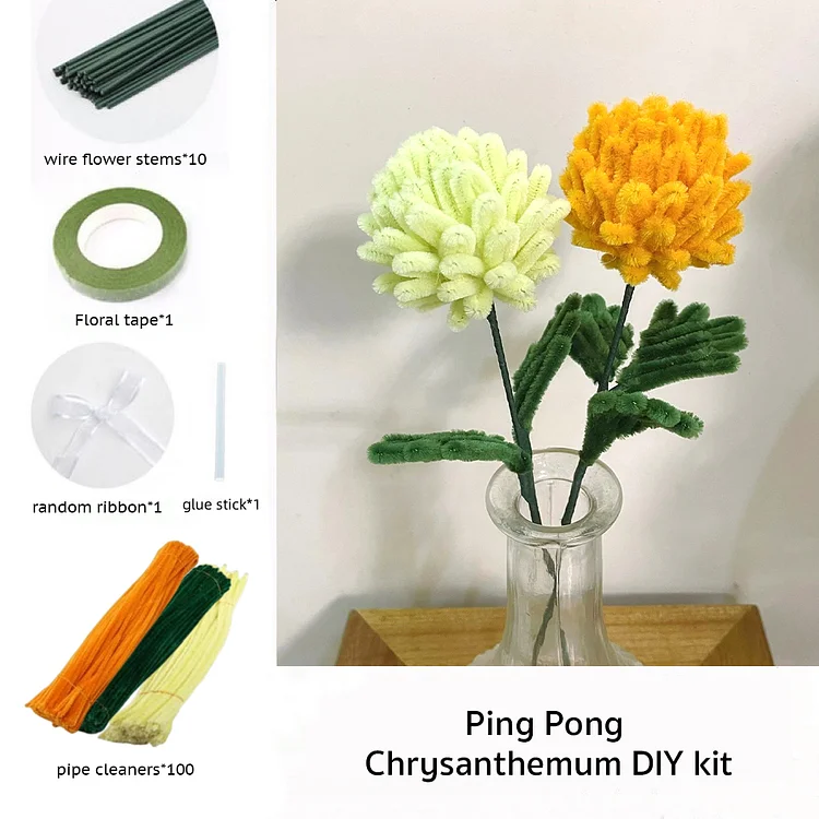 DIY Pipe Cleaners Kit - Ping Pong Chrysanthemum