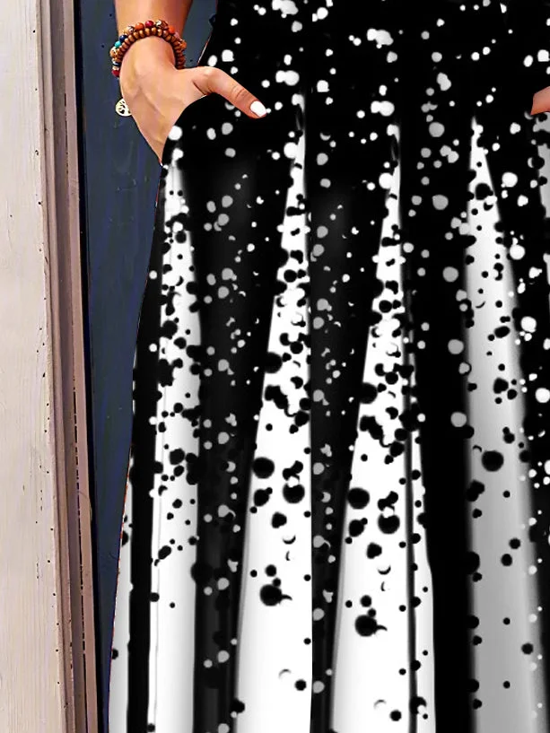 Women Casual Short Sleeve Scoop Neck Colorblock Printed Midi Dress