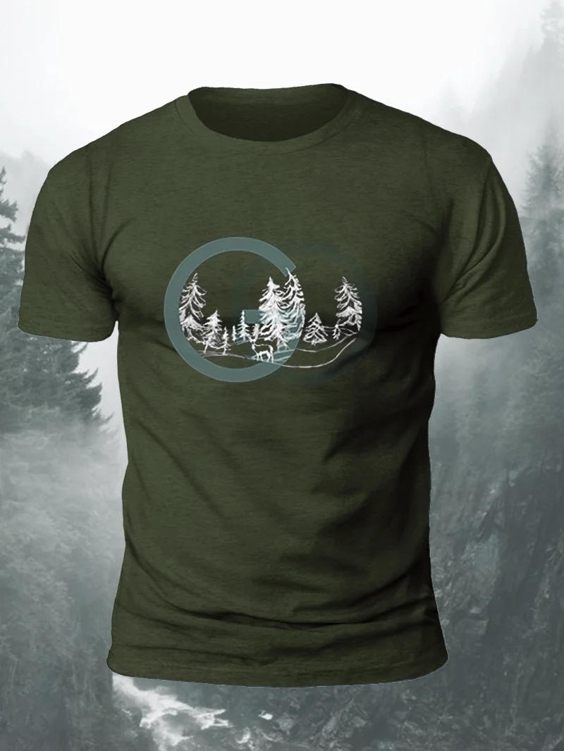 Go Deer In The Woods Print Short Sleeve Men's T-Shirt in  mildstyles