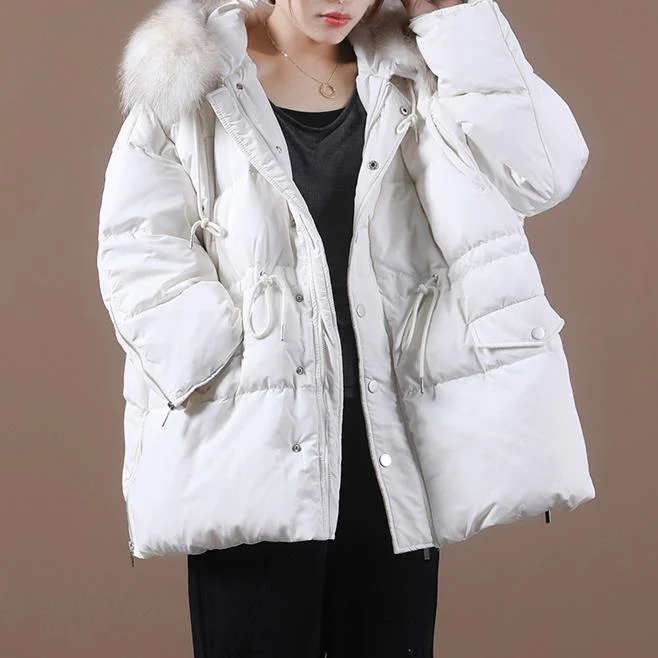 Casual plus size snow jackets winter outwear white hooded fur collar goose Down coat