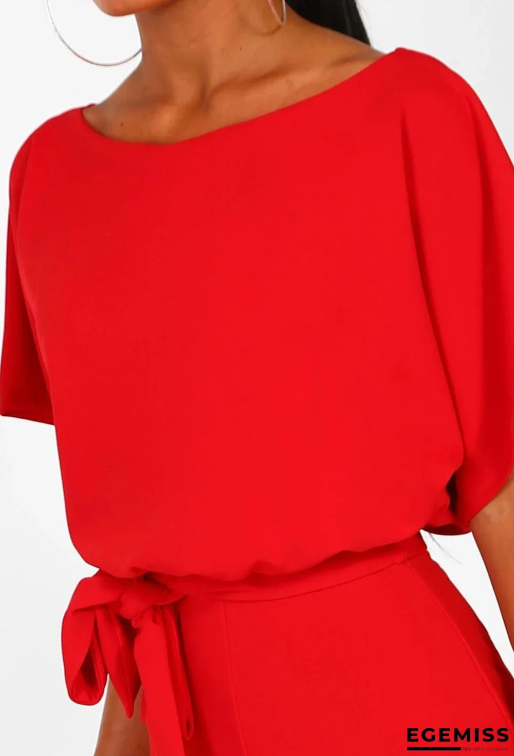 Button Lace-up Short-sleeved Jumpsuit | EGEMISS