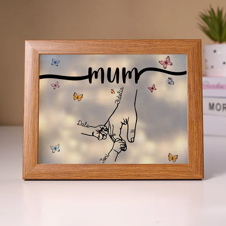 3 Names-Personalized Mum Family Hooking Hands Frame Custom Text LED Night Light Gift For Mum