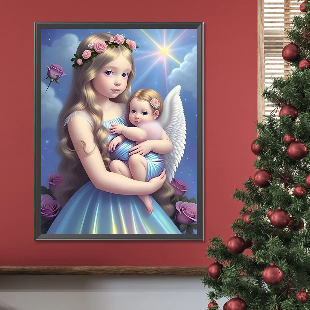 Full Round Diamond Painting 30*40cm - Little Girl And Angel