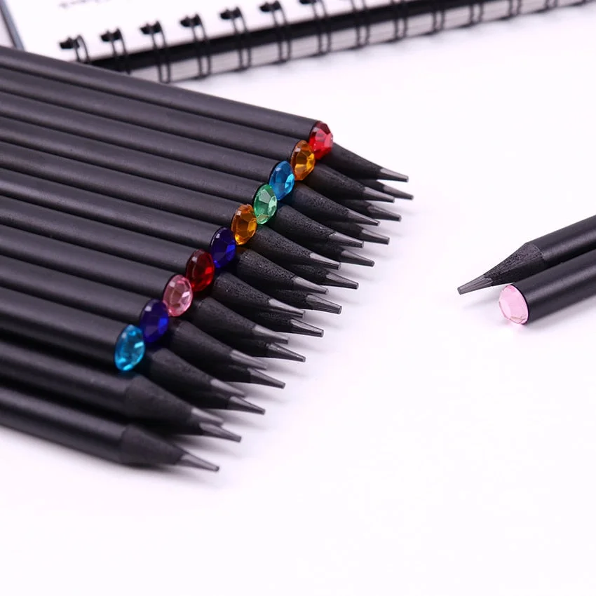 12 PCS DIY Pencil Hb Diamond Color Pencil Stationery Items Drawing Supplies Black Pencils For School Office School Supplies