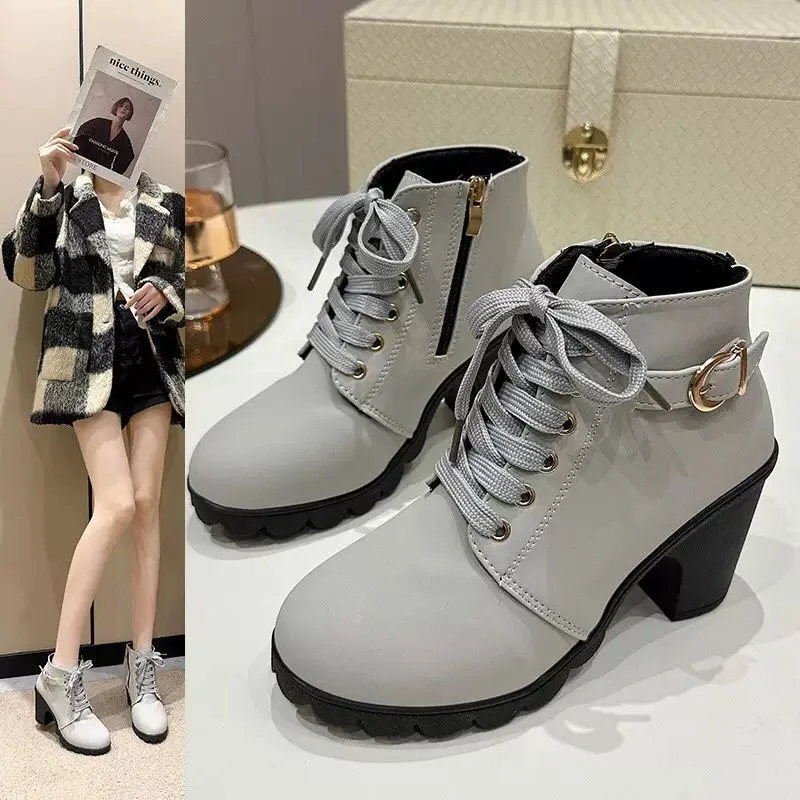 Yyvonne Boots Women's New High Heel Water Station Women's Shoes In The Autumn And Winter 2025 Martin Boots Round Head And Women's Single Boots 42