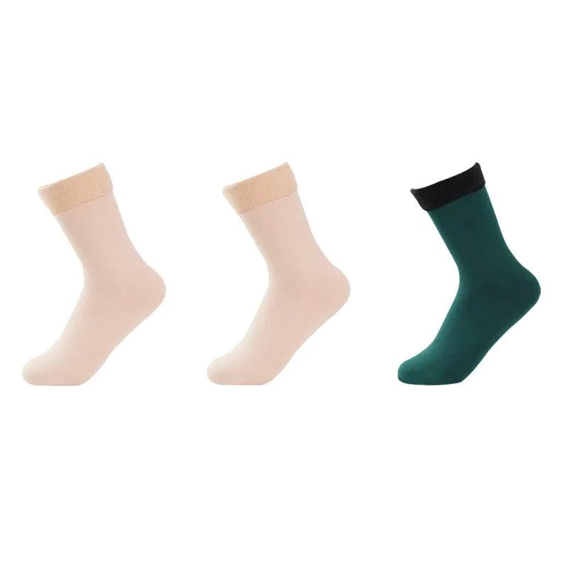 3 Pairs Women Winter Warm Thicken Casual Solid Color Socks Pack Home Snow Boots Velvet Home Floor Sock Set Lots Keep Warm