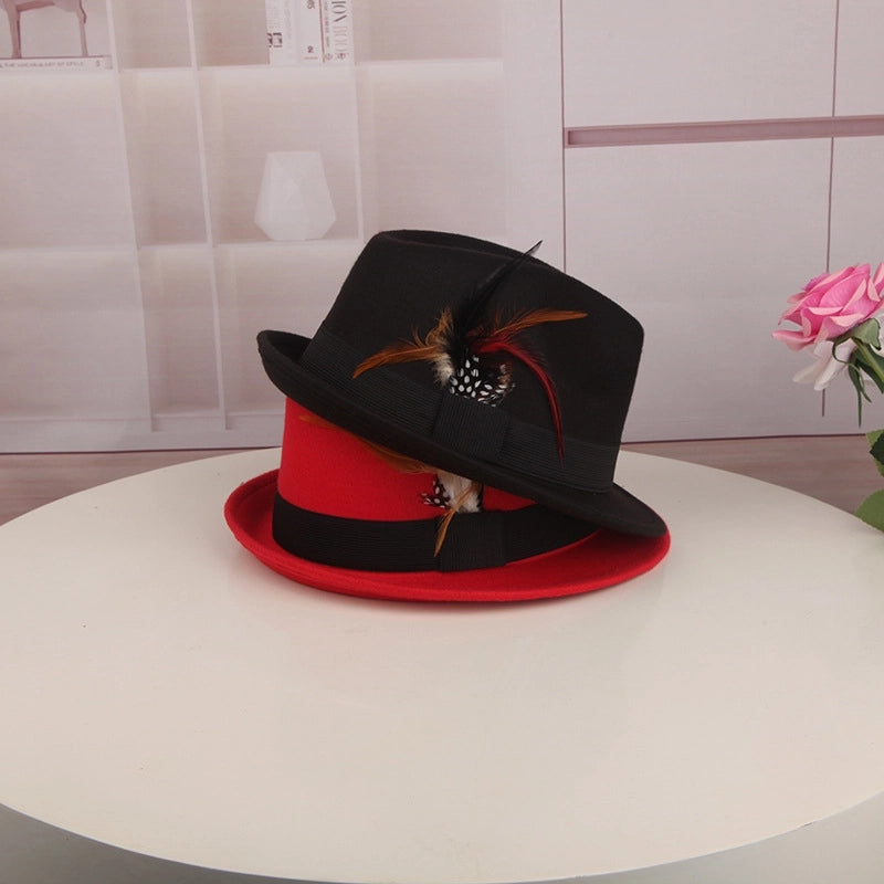 Spring And Autumn New Hat Korean Style Casual Ostrich Fur British Retro Feather Jazz Hat Women’s Woolen Basin Hat