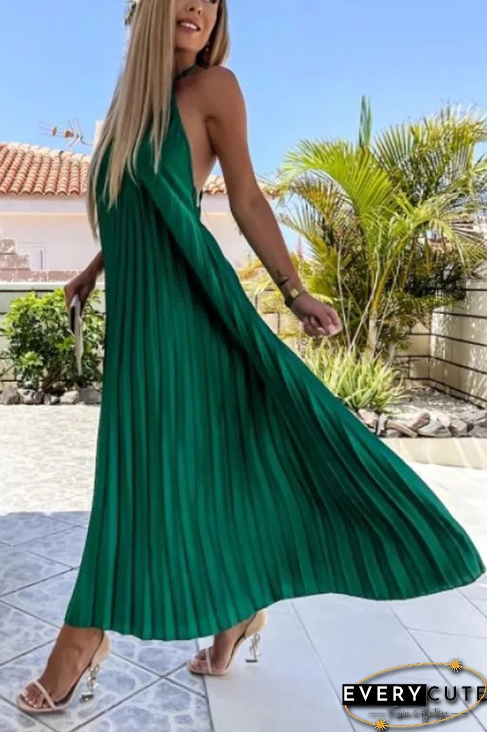 Breeze Slip Pleated Maxi Dress