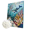 DIY Pearl Painting Ocean Sharks for Home Wall Decor with Frame(40x30cm)