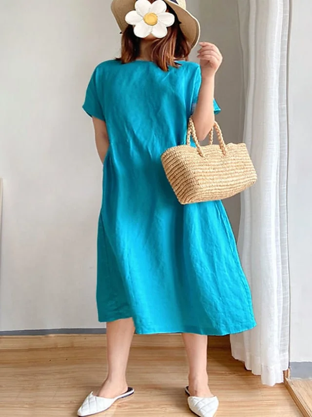 Women's Plus Size Holiday Dress Solid Color Crew Neck Short Sleeve Spring Summer Work Basic Knee Length Dress Causal Daily Dress