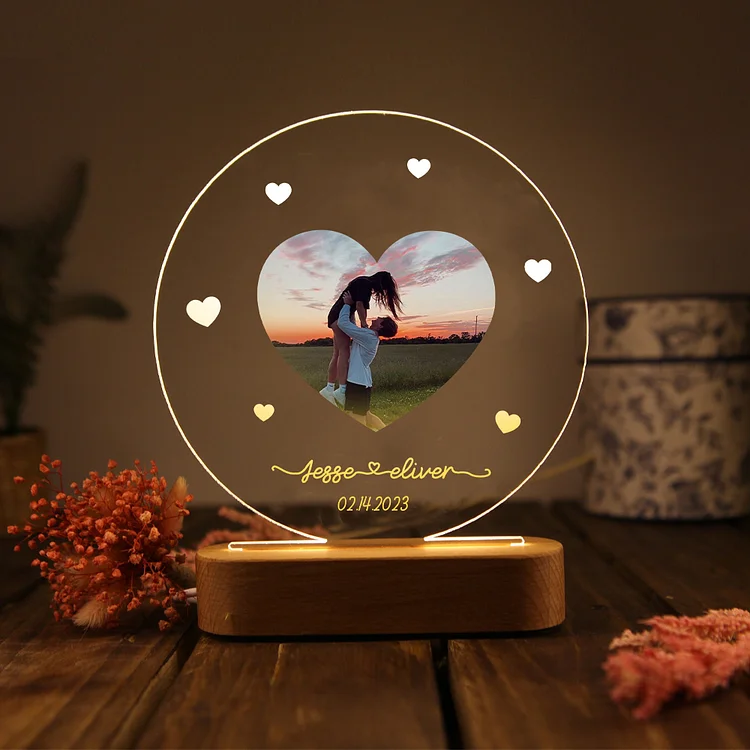 Personalized Couple Name Acrylic Night Light, Custom Photo And Date Lamp Christmas Gifts