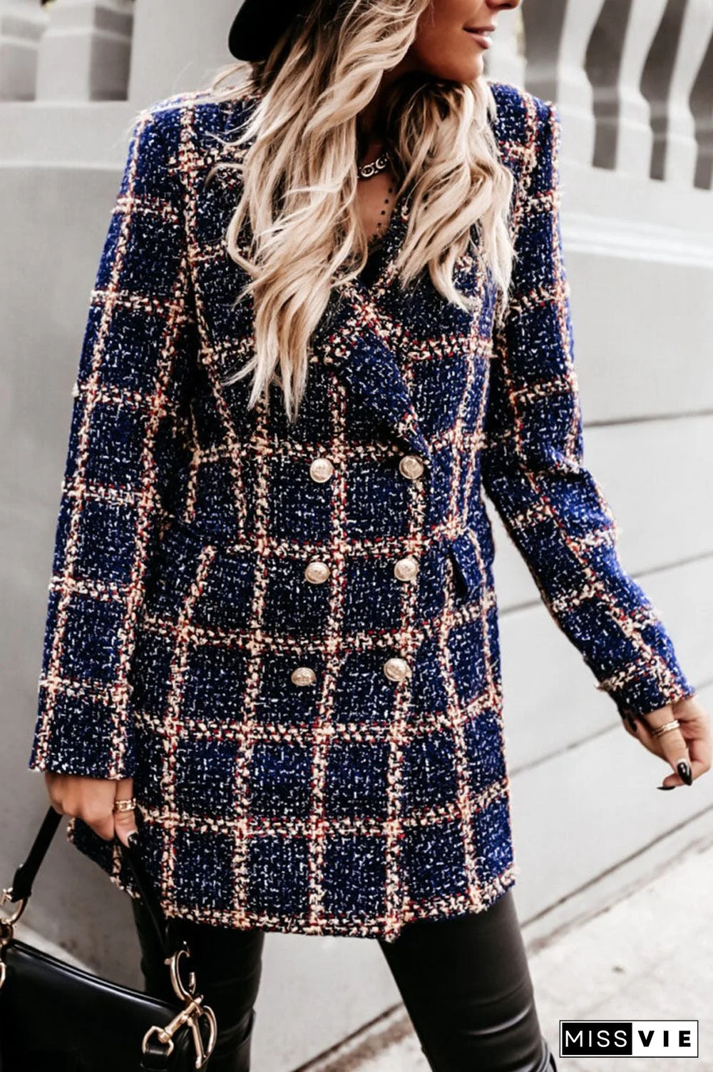 Fashion Street Plaid Turn-back Collar Outerwear(5 Colors)