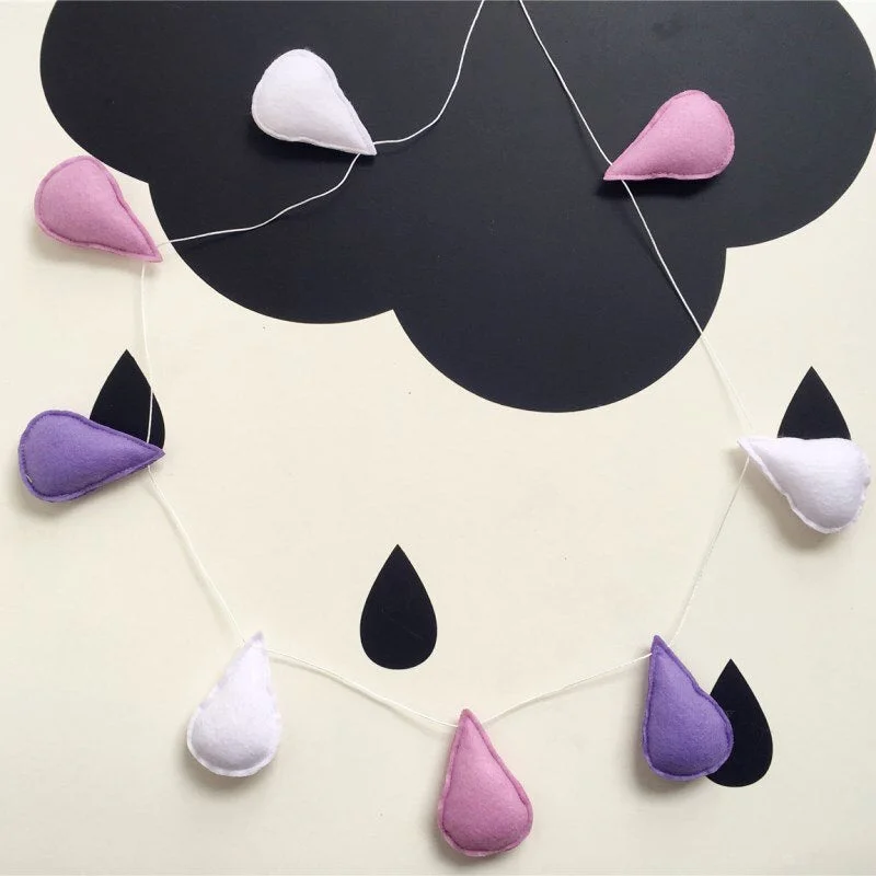 Ins Nordic Felt Raindrops Garland Wall Hanging Ornament Water Drops Banners Kids Room Decoration Children's Clothing Store Props