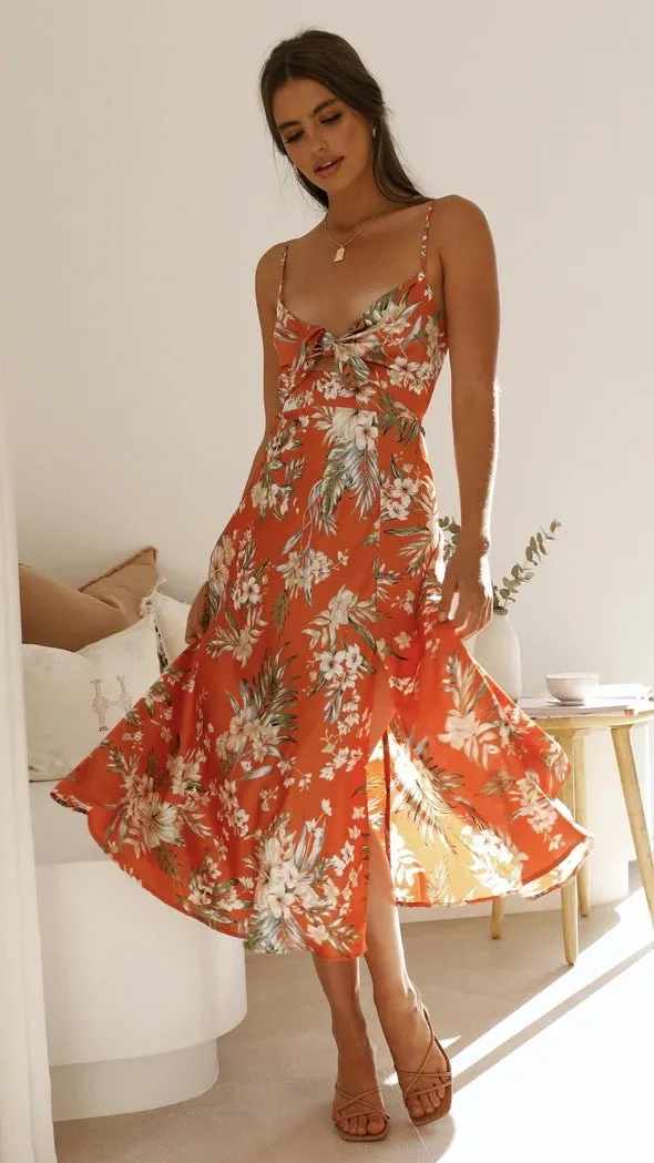 Brownm Fiber Small Floral Print Fresh Sweet Dress