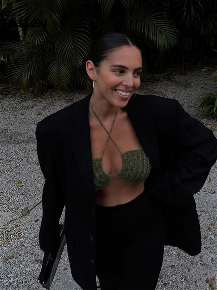 Yiallen Summer Sexy Solid Knit Bandage Hollow Out Backless Women Camisole 2022 New Party Vacation Street Clubwear Female Top