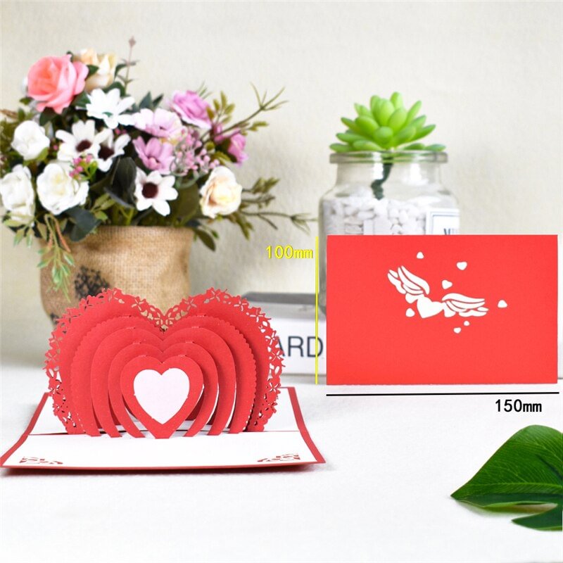 3D Heart Shaped Love Pop-Up Cards Wedding Invitation Valentines Day Card Anniversary Gift Card for wife husband Greeting Cards