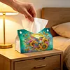 DIY Diamond Art Tissue Box Holder Flower Hummingbird PU Leather Diamond Art Desktop Organizer Resin Rhinestone Storage Organizers Gem Art Home Office Decor Craft Gift