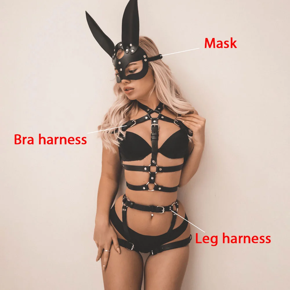 Billionm Fullyoung Sexy Leather Set Harness Woman Sexs Bondage Cage Gothic Suspender Clothes Underwear Body Lingerie PU Belt Strap Mask