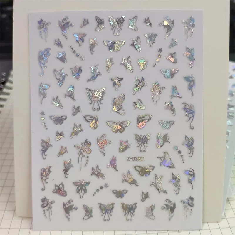 1pc Holographic New Laser Butterfly Designs Nail Sticker Silver Adhensive Slider Decoration DIY Nail Art Stickers Manicure Decor-Nail Inspo