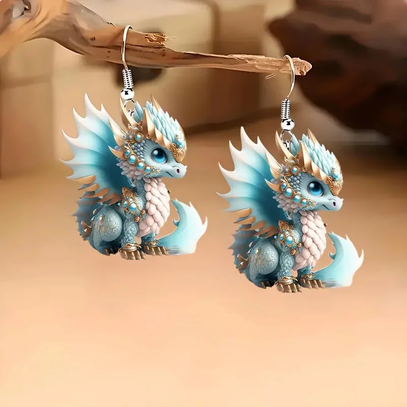 Multicolor Dragon Baby Charm Earrings Set