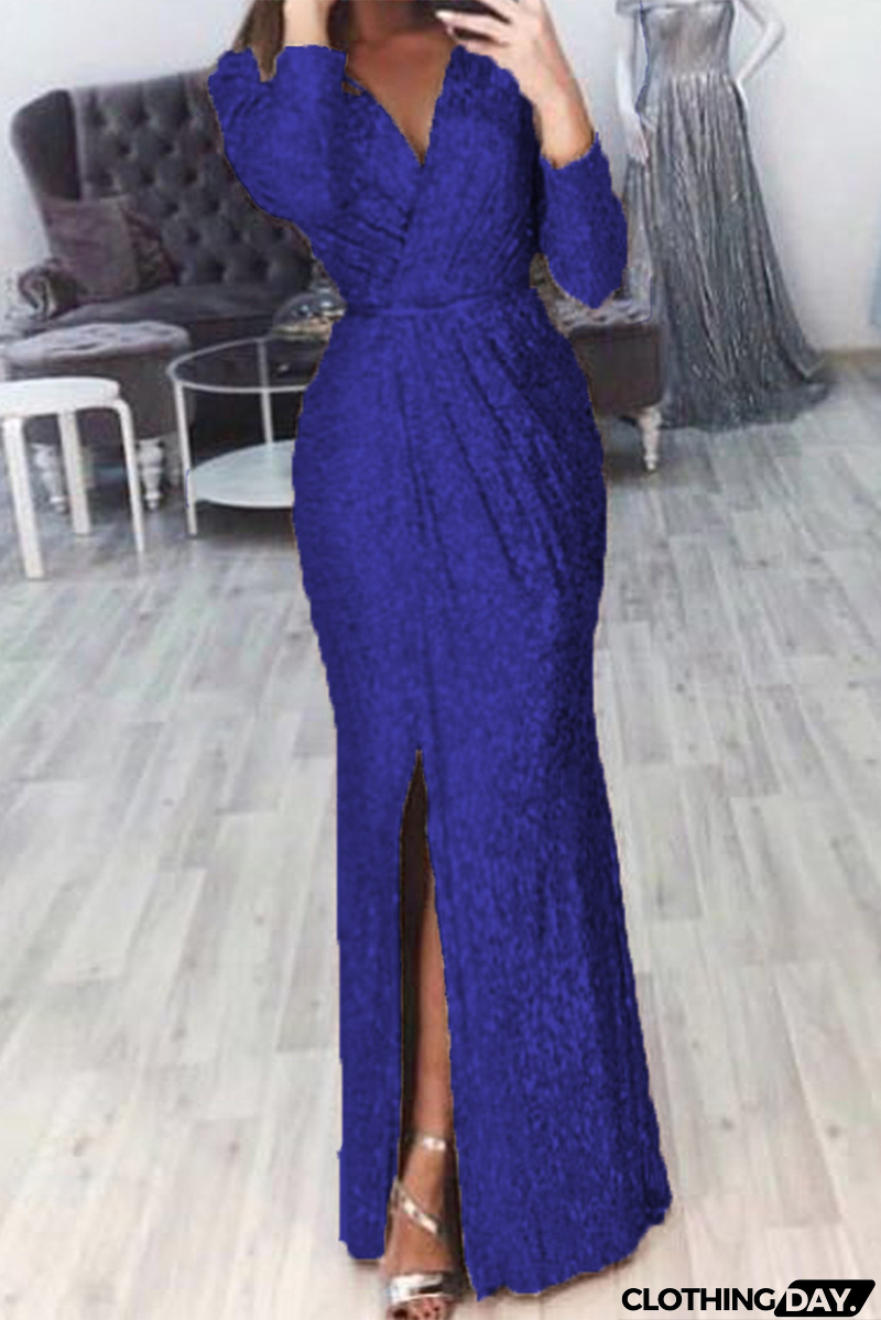 Casual Patchwork Patchwork V Neck Trumpet Mermaid Dresses(7 colors)