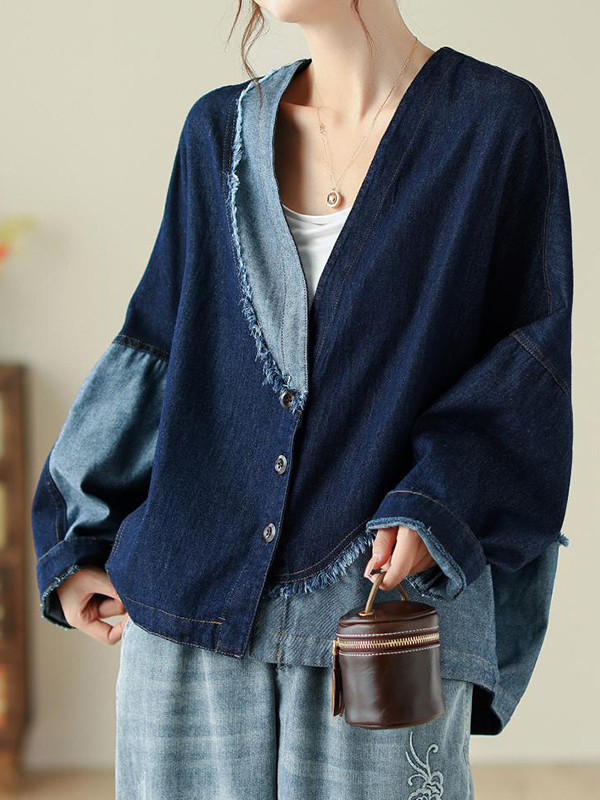 Casual Retro Patchwork Denim Outwear