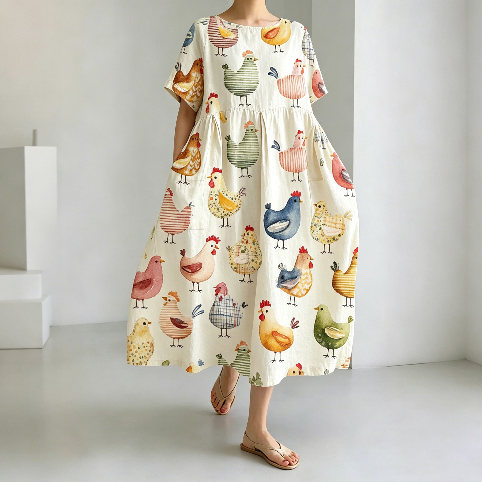 Comstylish Women's Art Chick Pattern Casual Round Neck Dress