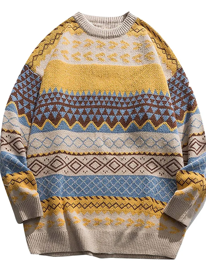 Multicolor Shift Tribal Vintage Floral-Print Sweater-Hoverseek