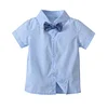 Baby Boys Birthday Formal Suit Gentleman Bowtie Set Short Sleeve Shirt Overall 2 Pcs - honeylives