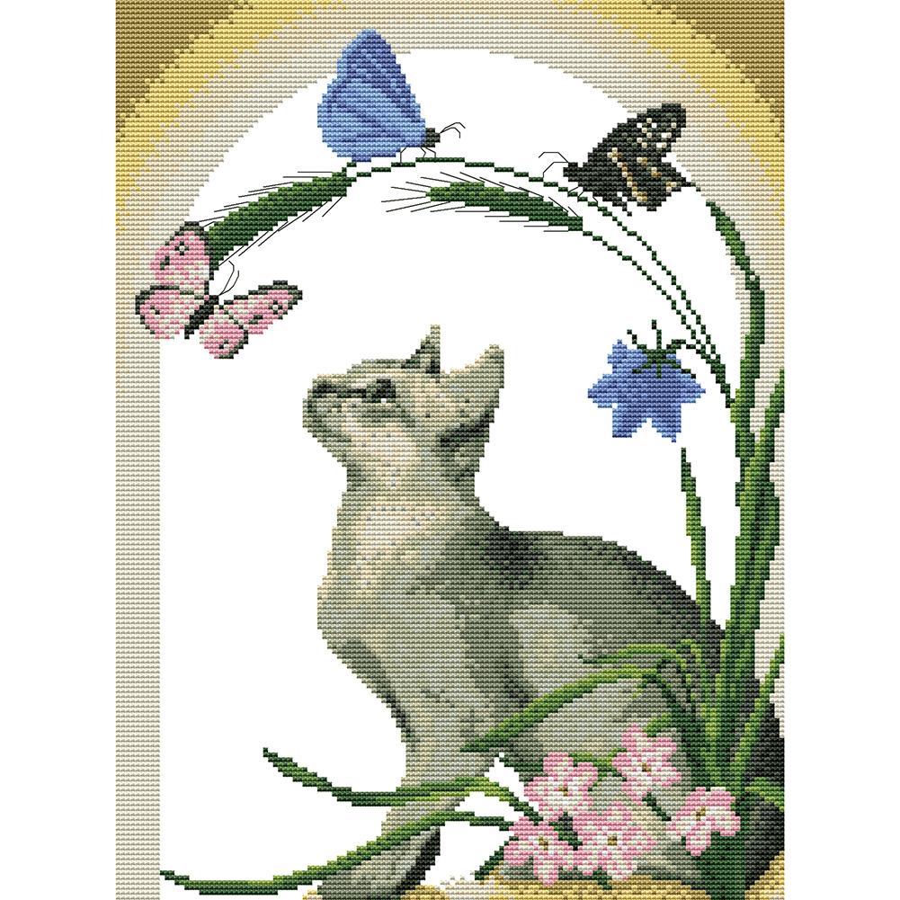 

32*41CM 14CT Stamped Cross Stitch - Cat And Butterfly, 501 Original