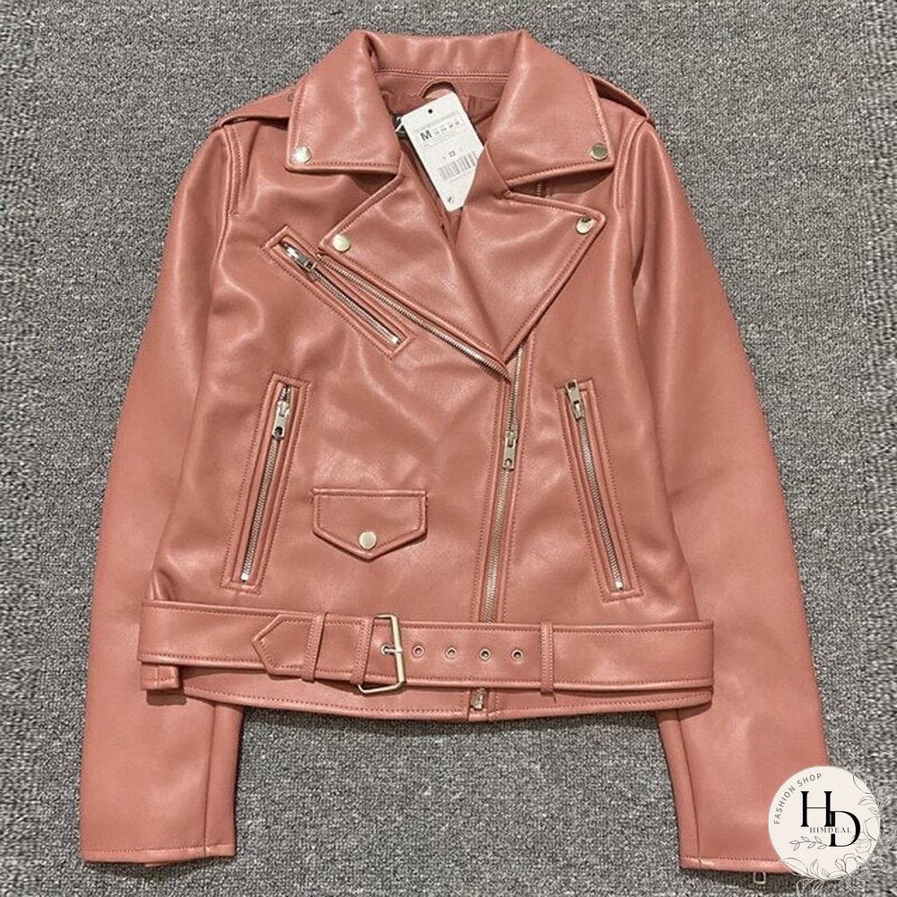 Chic Autumn Sashes Purple Womens Jacket Zipper Biker Coats Female Casual Outwear Tops