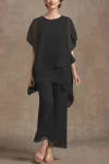 Plus Size Asymmetric Hem Split Sleeve Two Pieces Set Pant Suits