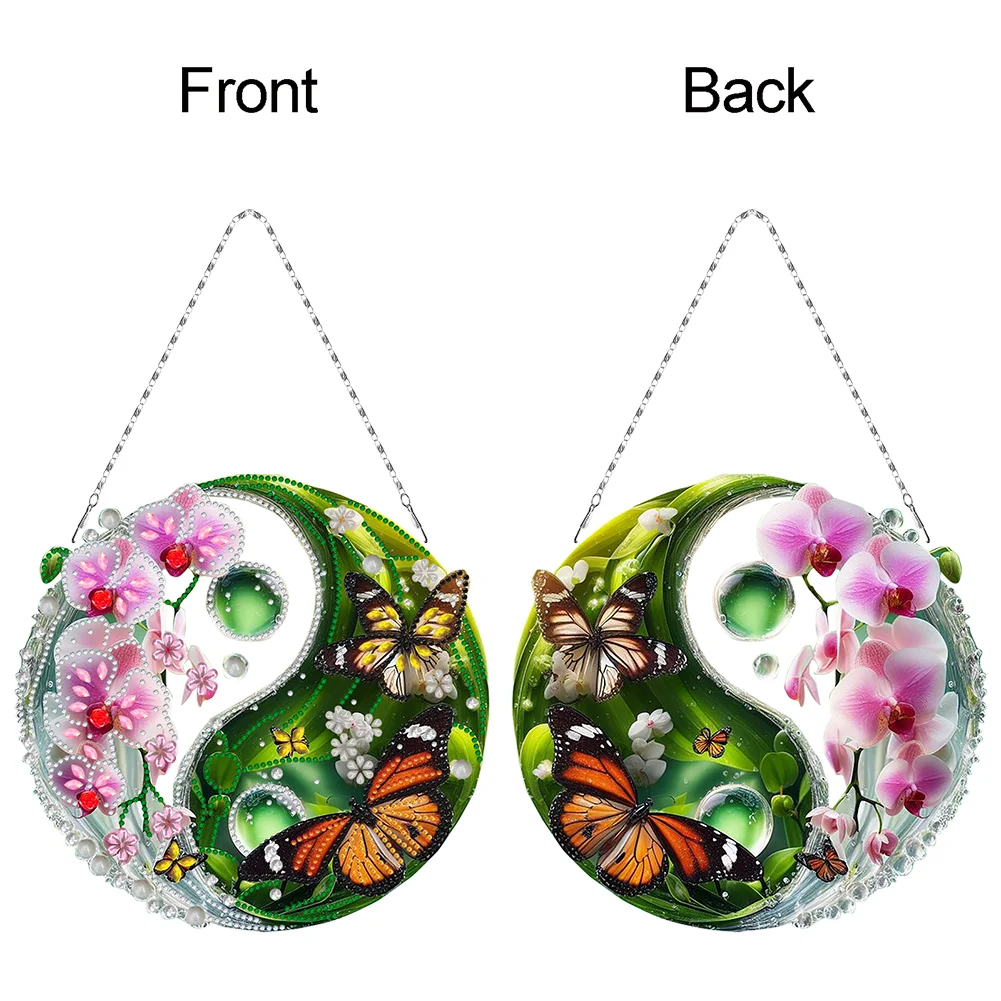 Butterfly Flower Yin Yang 2D Flat DIY Diamond Painting Set Diamond Art Pendant