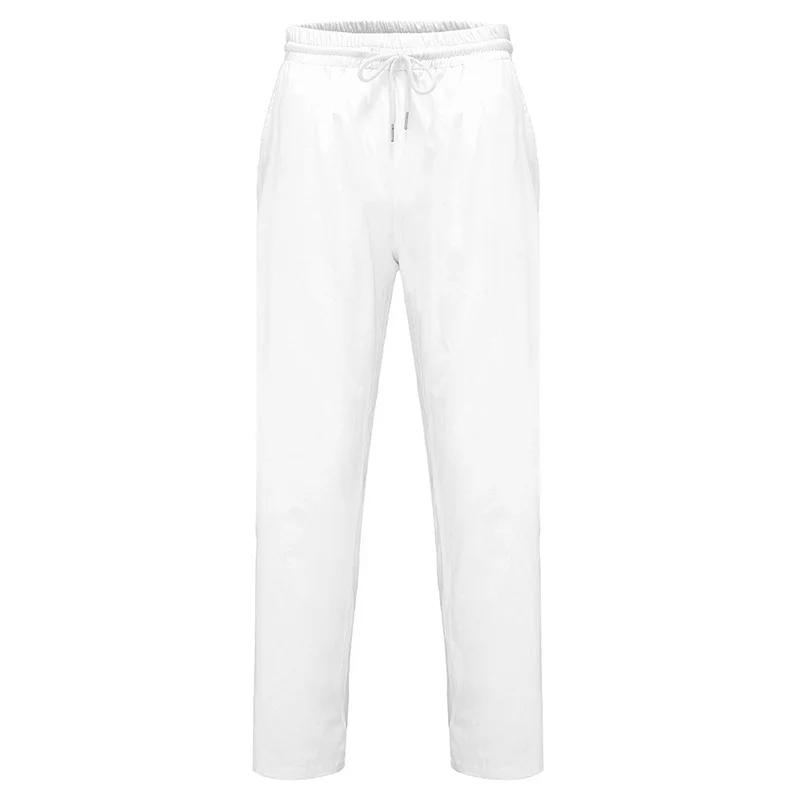 Smiledeer  Lace-up cotton and linen straight-leg trousers