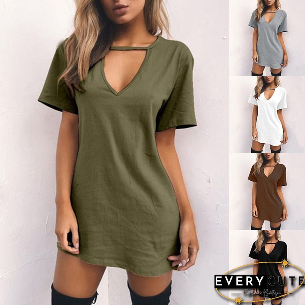 Women Tshirt Dress&nbsp;Choker Deep&nbsp;V-neck Summer Dresses Mini T-Shirt Dress Short Sleeve Ladies&nbsp;Casual Sexy Clothing
