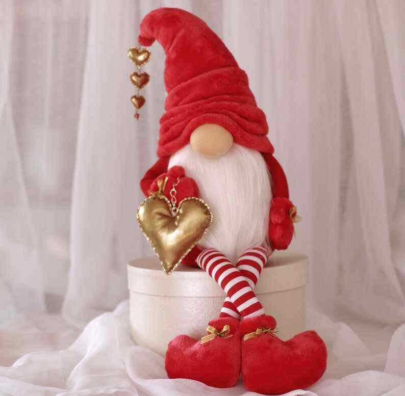 Large Valentine’s Day Gnome with a Golden Heart