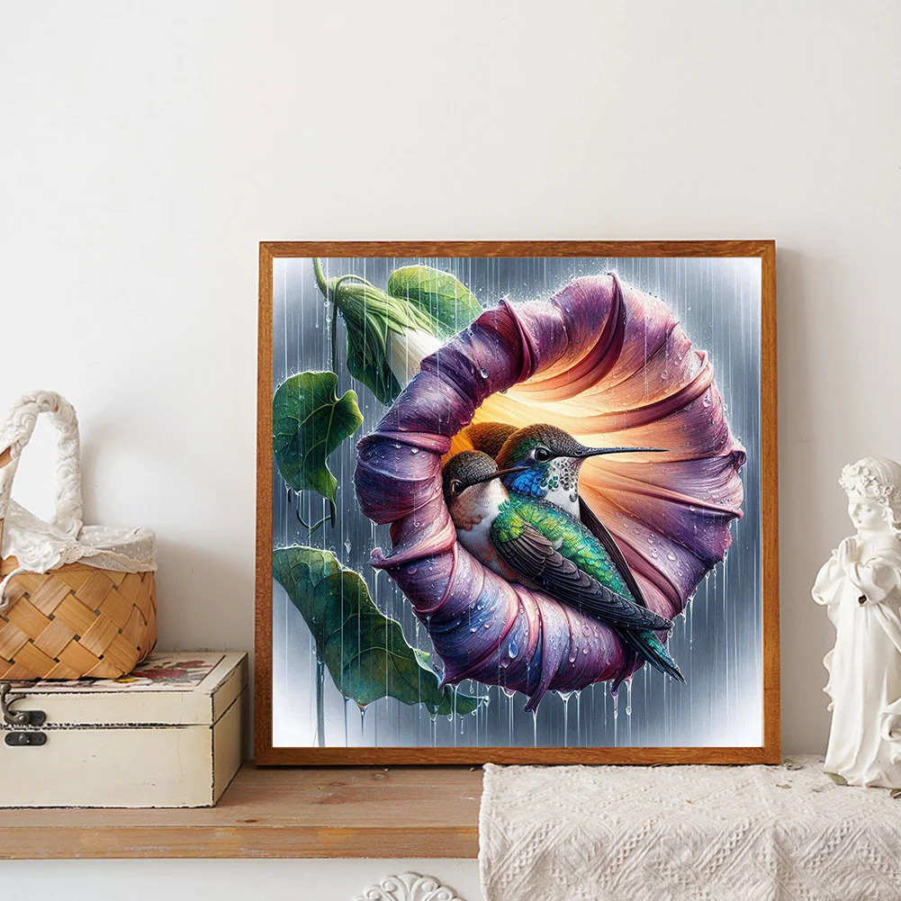 Diamond Painting - Full Round Drill - Flower Hummingbird(Canvas|30*30cm)