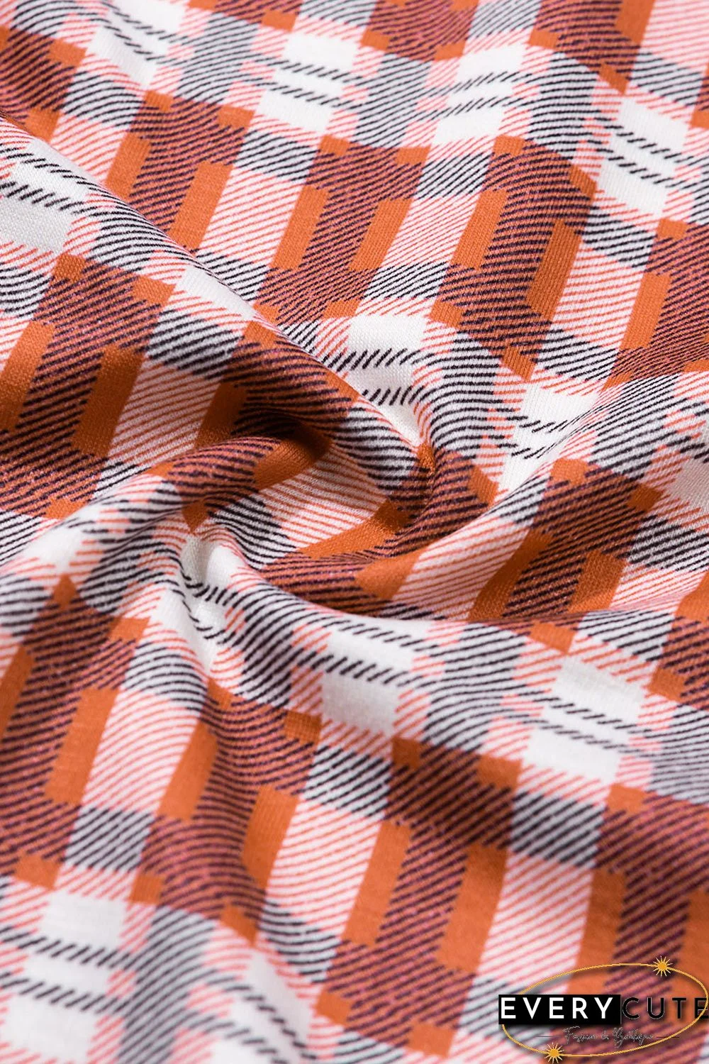 Red Cowl Neck Plaid Drawstring Hoodie with Thumb Hole