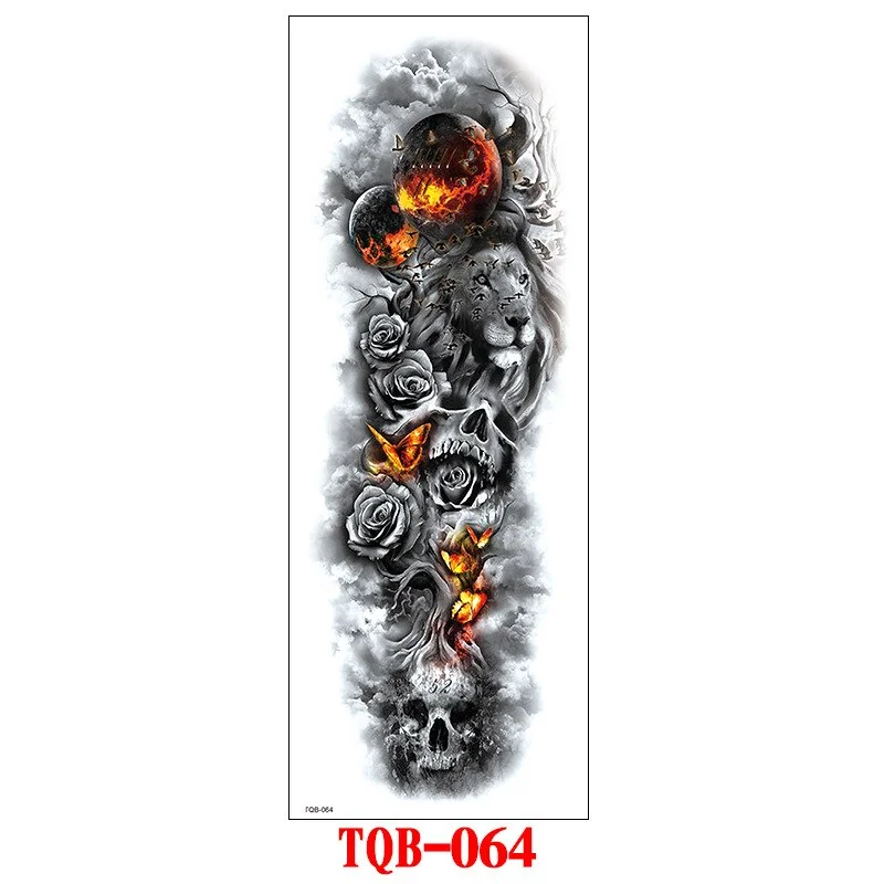 FULL SLEEVE ARM TEMPORARY TATTOO, ORIENTAL DRAGON, LOTUS FLOWERS, MENS, WOMENS