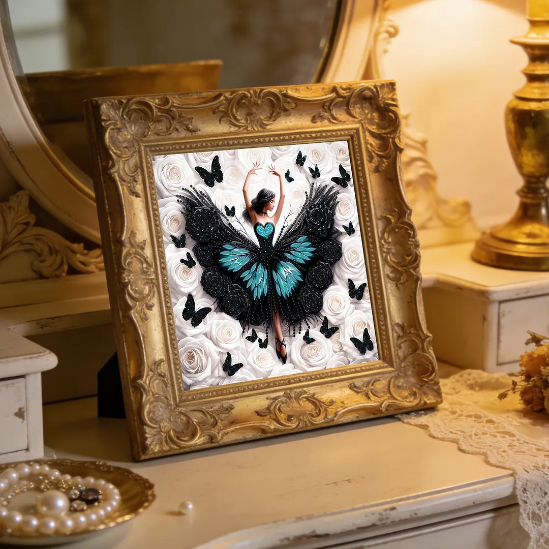 Diamond Painting - Partial Special Shaped Drill - Black Butterfly Girl(Canvas|30x30cm)