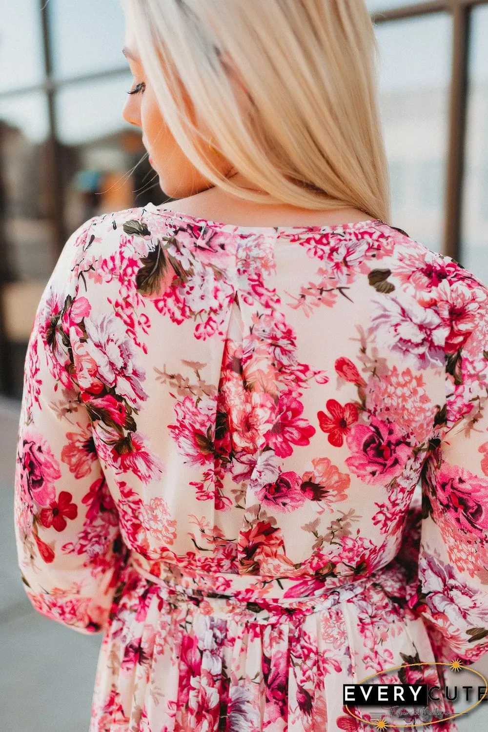 Pink Wrap V Neck Floral Maxi Dress