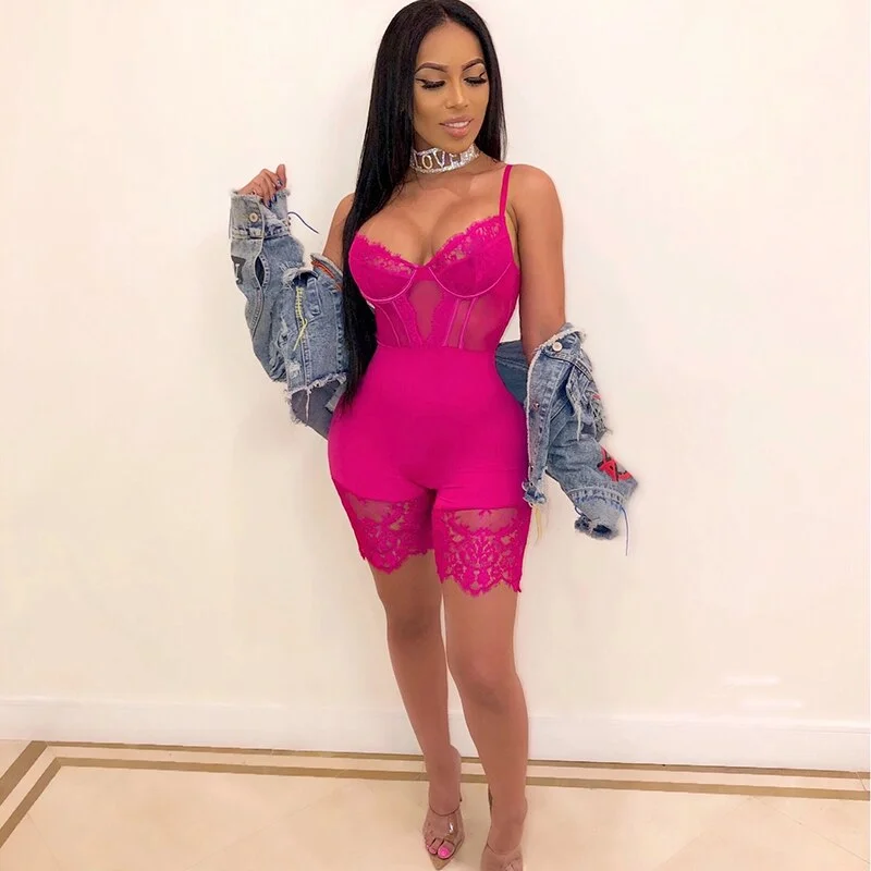 Cryptographic 2020 Fashion Hot Lace Playsuits Sexy Backless Party Club Short Romper Womens Jumpsuits Sleeveless Body Mujer 921-1