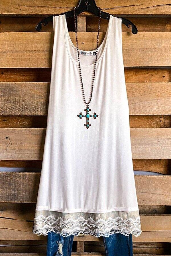 Contrast Lace Solid Color Tank-Mayoulove